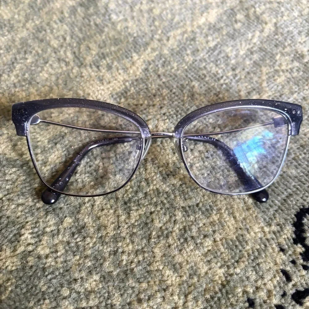 COACH 5104B T 9004 gunmetal sparkle logo cat eye eyeglasses frames Retro Whimsy